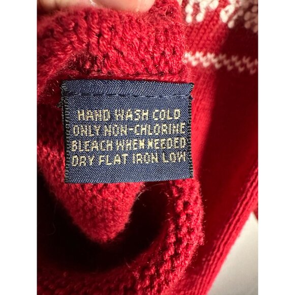 G.H Bass & Co Sweater Boys 6 XXL Red With Snowflakes Rolled Collar and Hem Knit - Picture 4 of 6